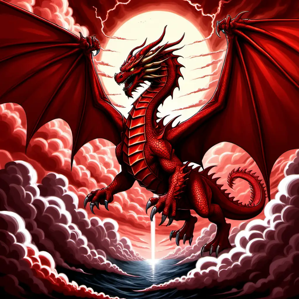 Olumdair the Red Skies Majestic Cartoon Dragon Guarding Sacred Power