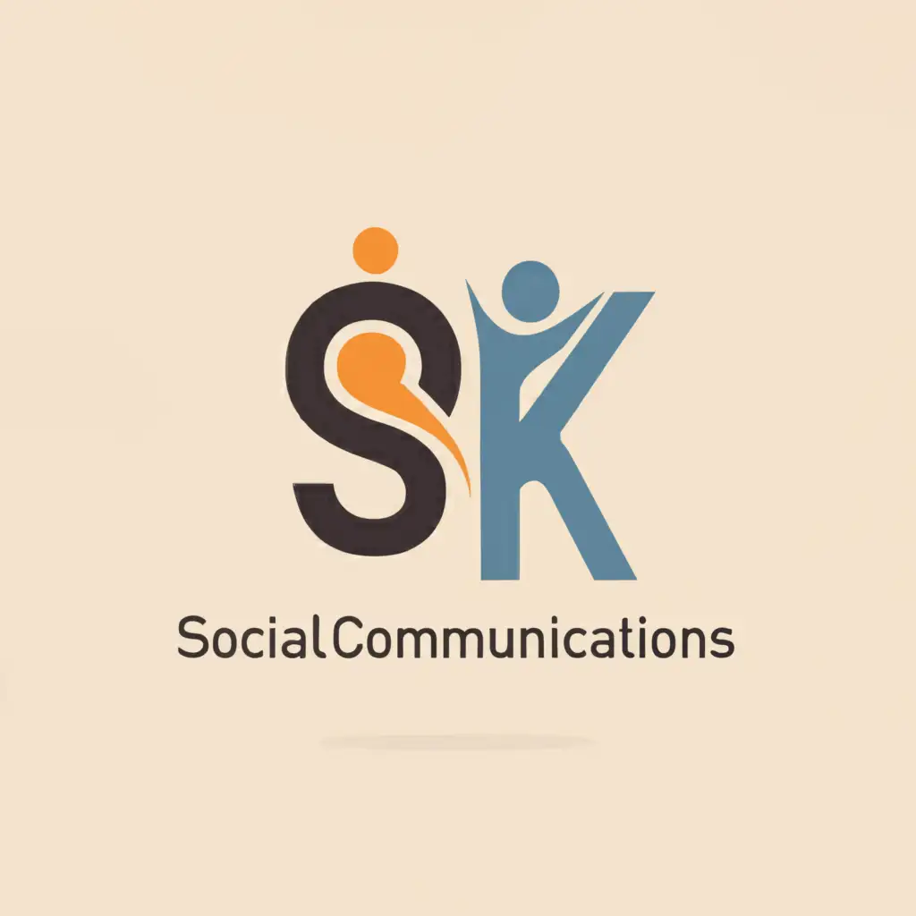 a logo design,with the text "Social communications", main symbol:silhouette of people in the letters "SK",Moderate,clear background