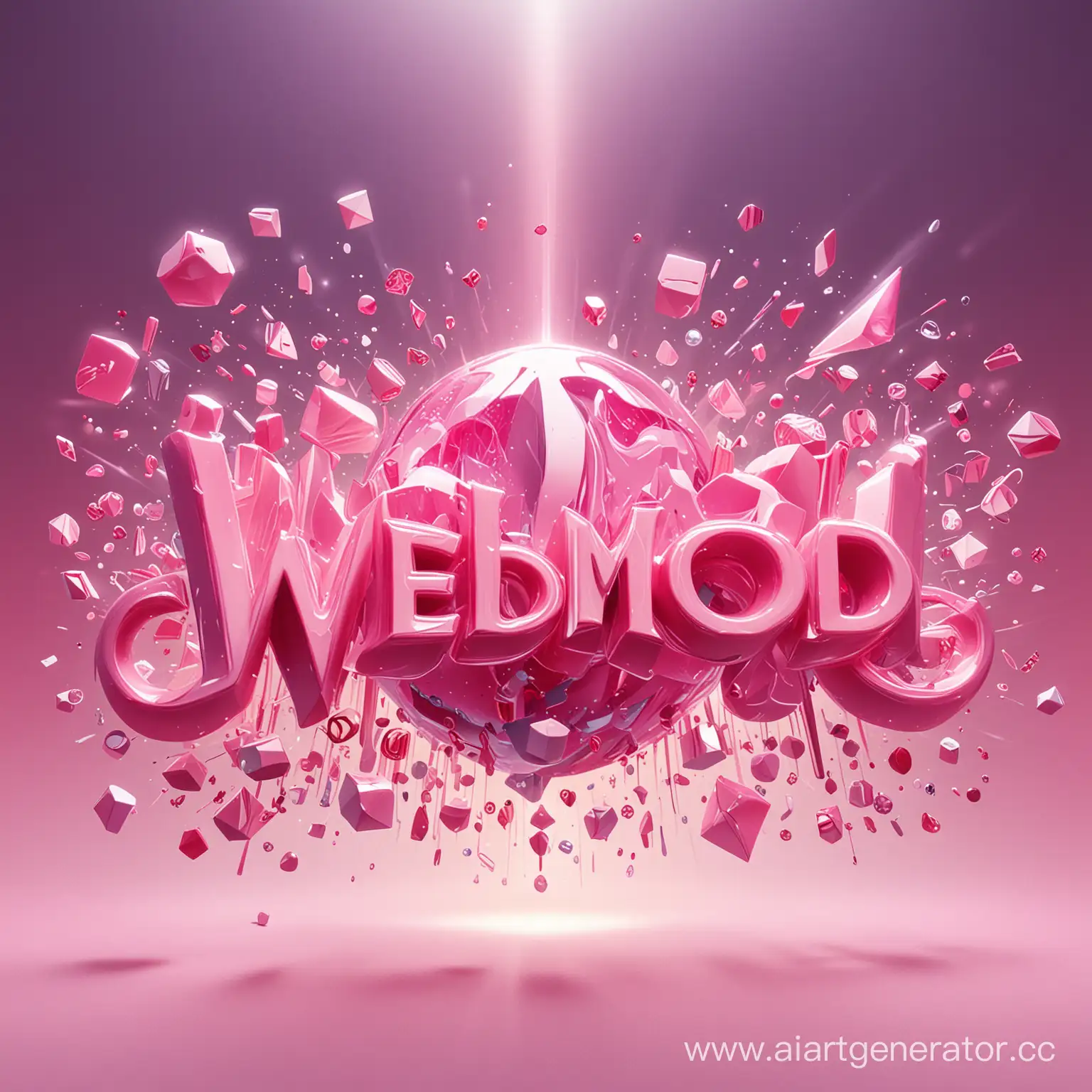 Логотип в центре которого розовыми буквами написано WEBMOOD, а фон представляет собой абстрактное яркое изображение включающую в себя элементы стриминга, совмещенные с модными аксессуарами или женскими элементами