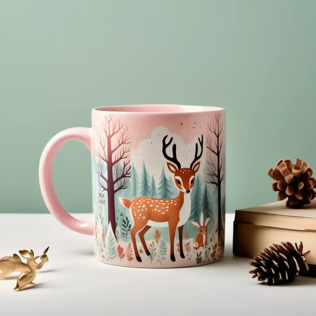 Enchanting Forest Creatures Mug with Soft Pastel Surroundings