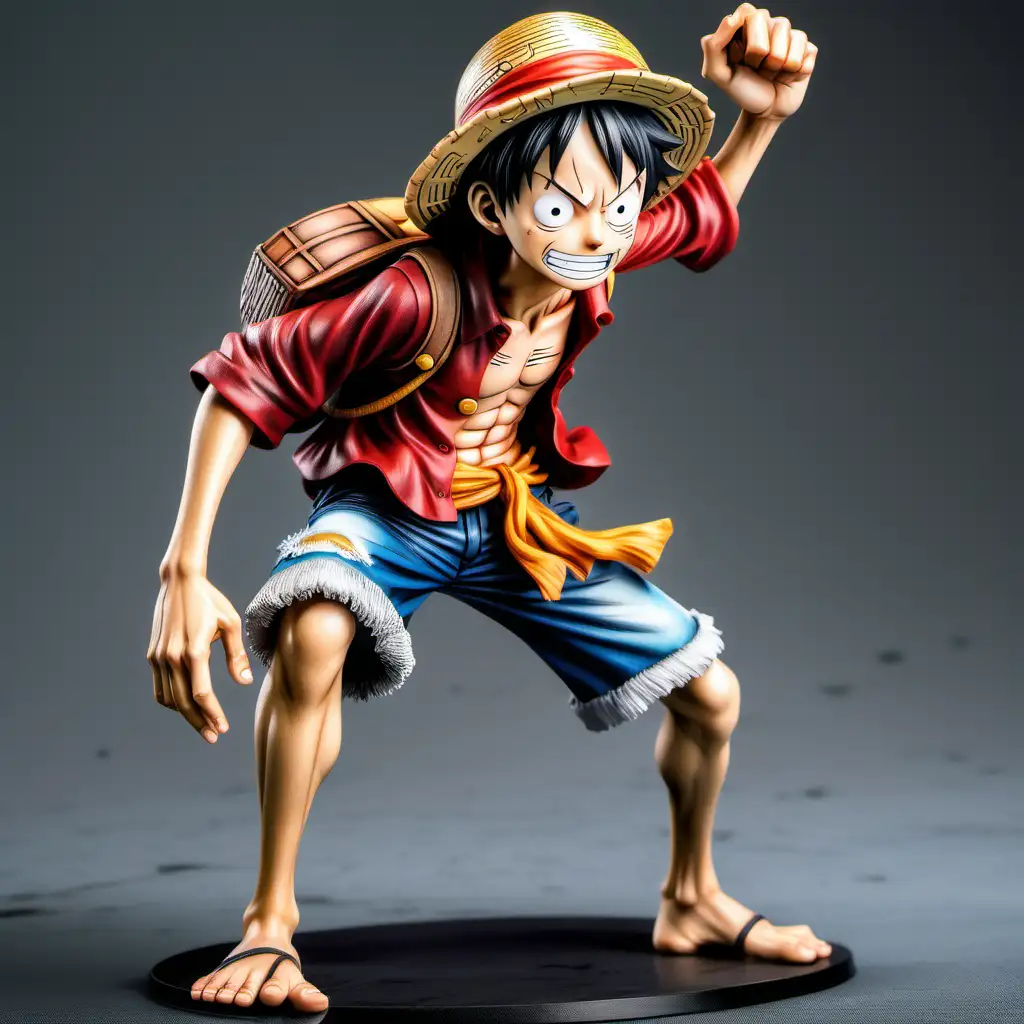 "Envision a hyper-realistic image of Luffy, of unparalleled quality, capturing every detail in a photorealistic style. Luffy appears with a striking presence, showcasing the power of his character in an astonishingly lifelike manner."