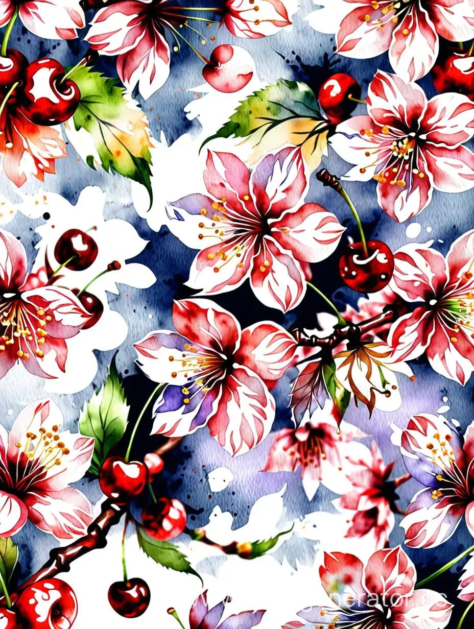 watercolor cherry or sakura seamless pattern background