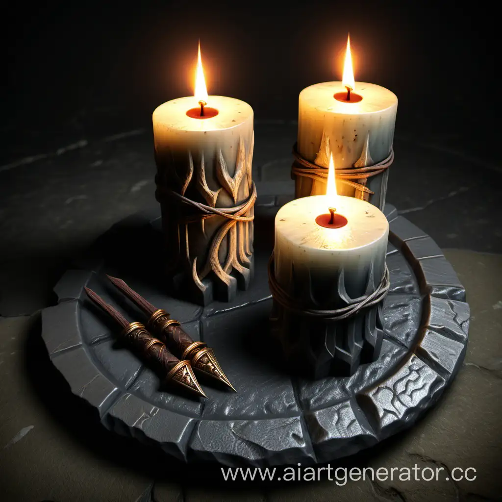 Medieval-WitcherInspired-Candlelit-Scene-on-Stone-Plate