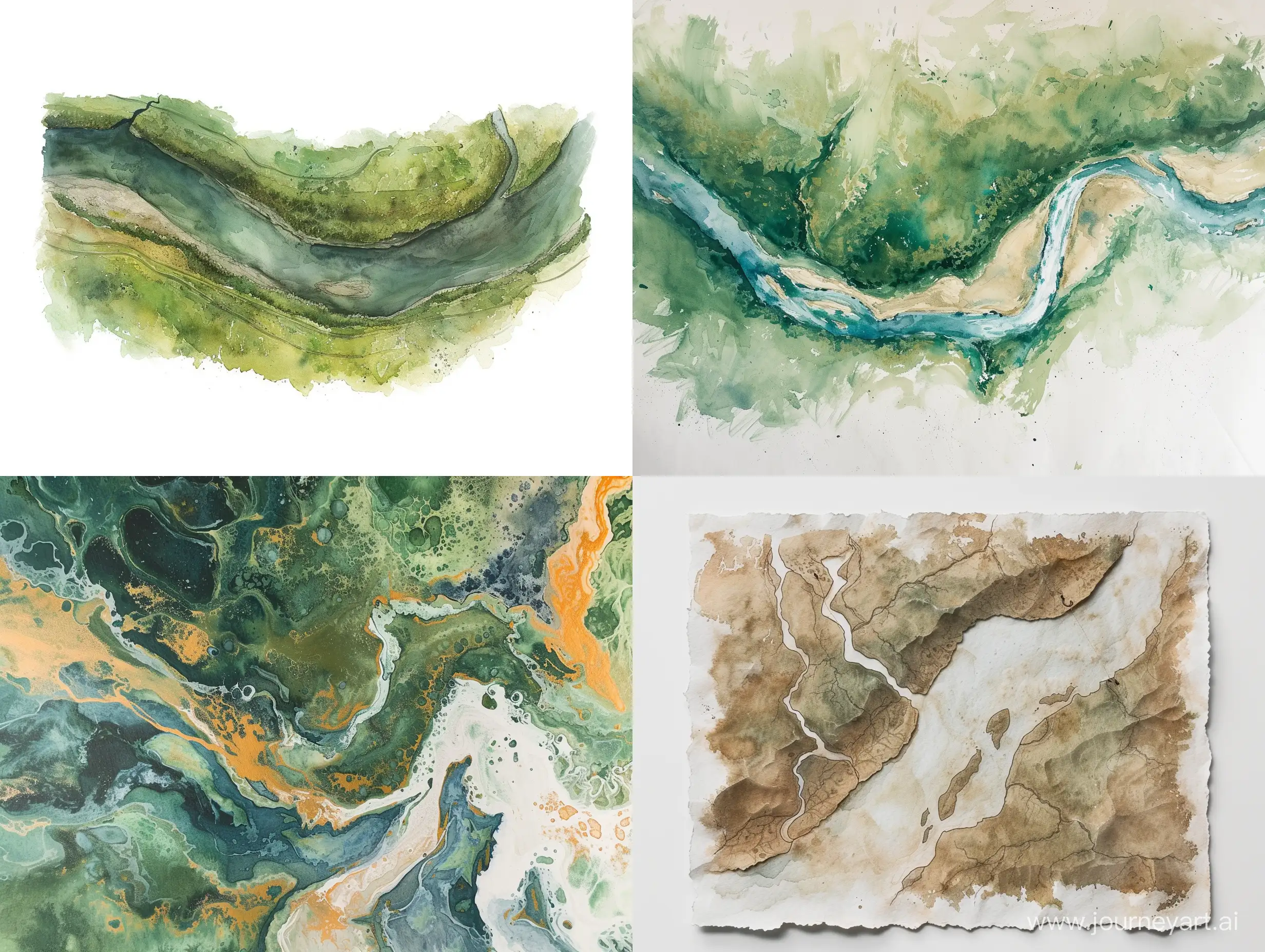 Serene-Aerial-Watercolor-Landscape-River-View-from-Above