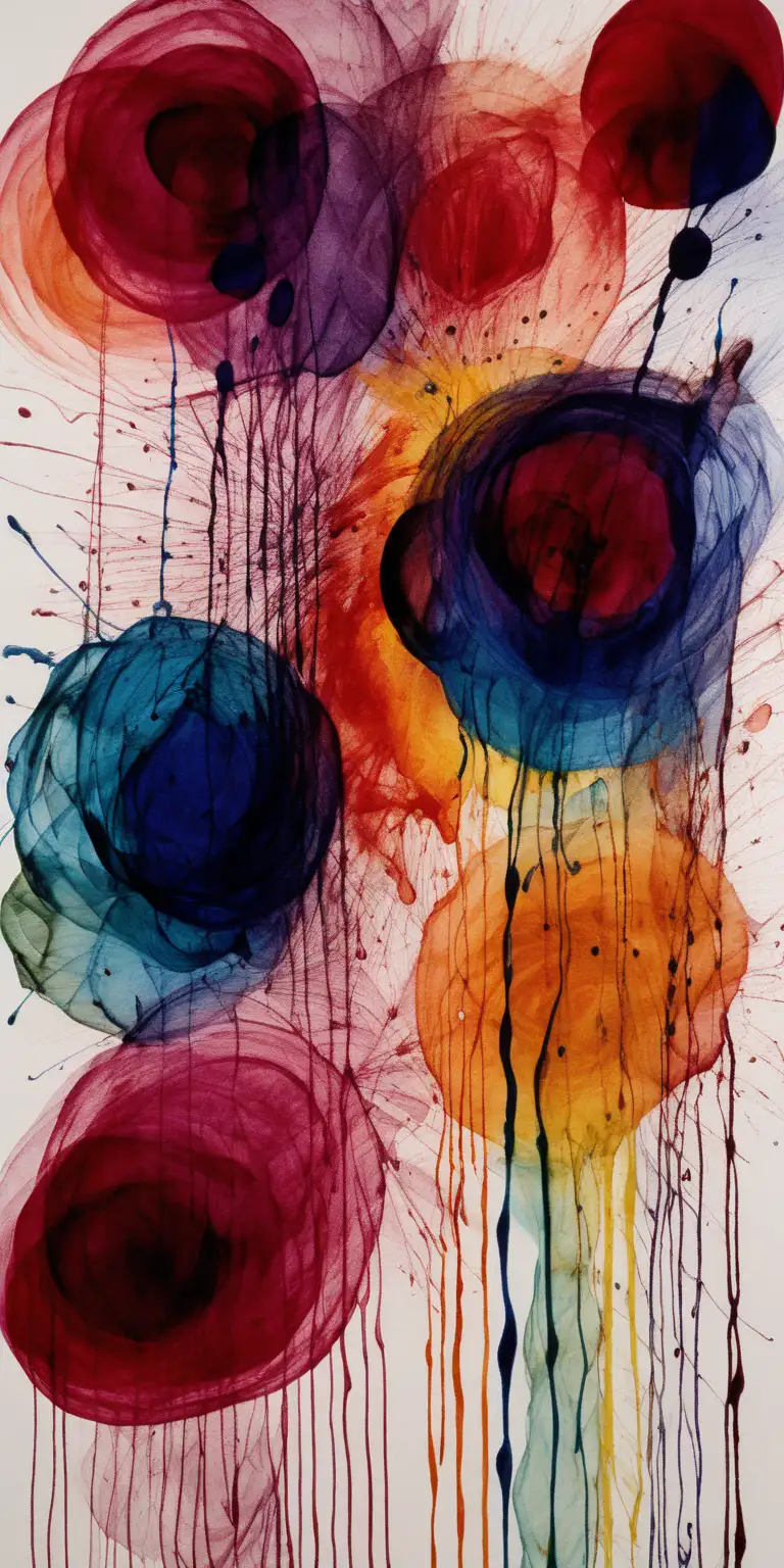 Abstract Cy Twombly Style Artwork with Deep Colors on White Paper