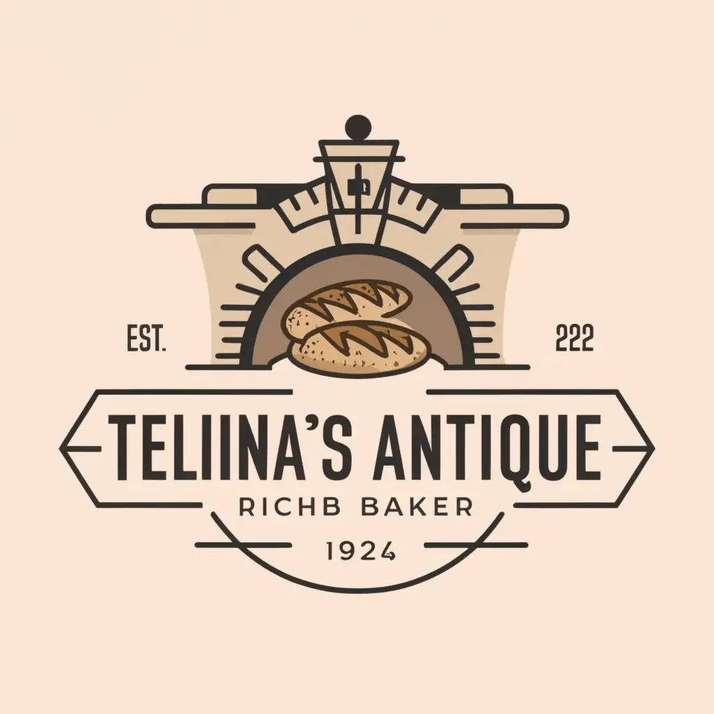 a logo design,with the text "Telina's Antique Bakery", main symbol:Bakery 
Old times
,Minimalistic,clear background