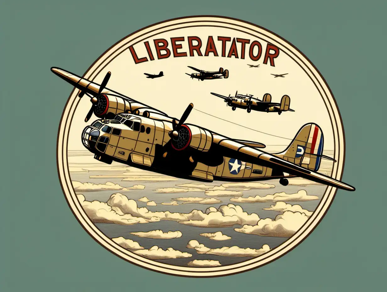 t-shirt vector, vintage aviation, B-24 Liberator Bomber, vintage detail design, vintage color, contour