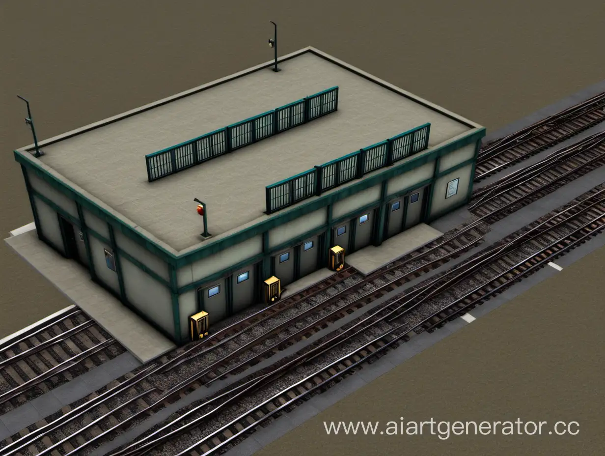 создай картинку электродепо метро административное здание с  3 воротами с поездами для установки в pygame