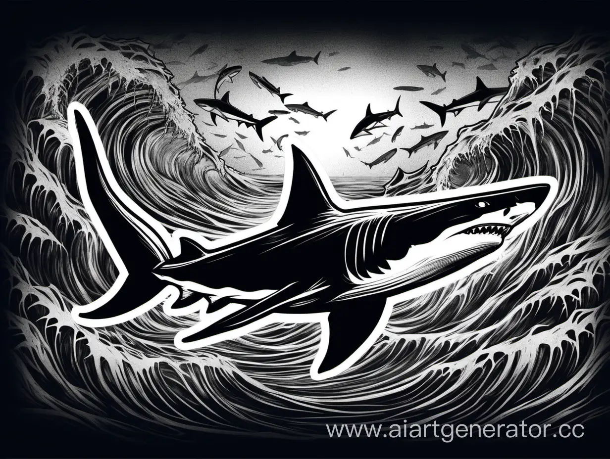 Mystical-Black-Toned-Underwater-Scene-with-a-Drawn-Shark