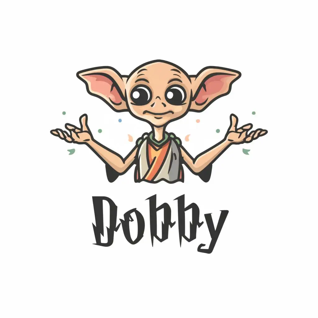 a logo design,with the text "dobby fusion", main symbol:Dobby that character a swad  holding his hand,Minimalistic,clear background