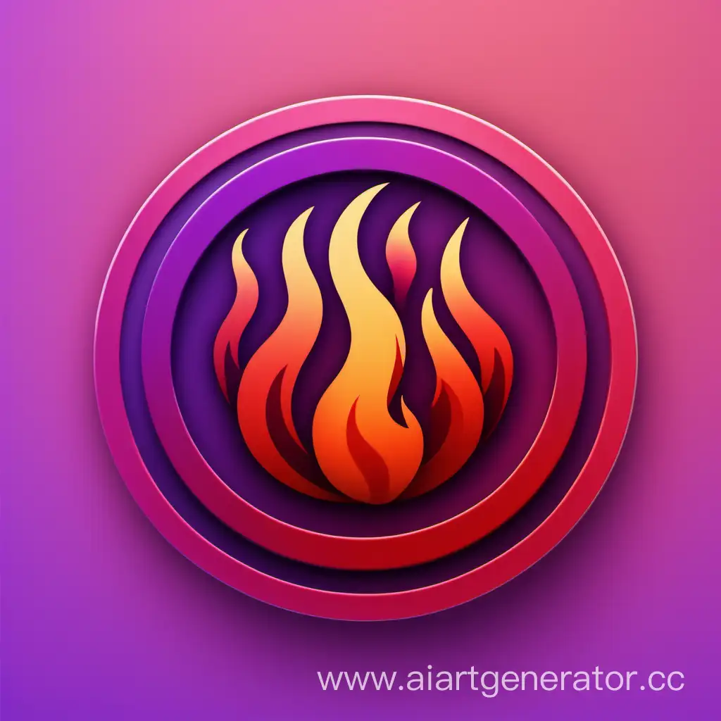 Circle icon with purple and red fire with fun in the center