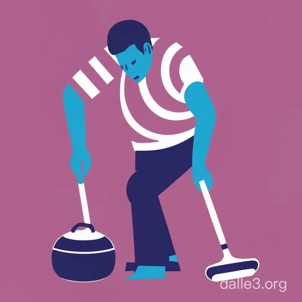 Draw Pompe disease patient playing curling in minimalism style in violet colors 