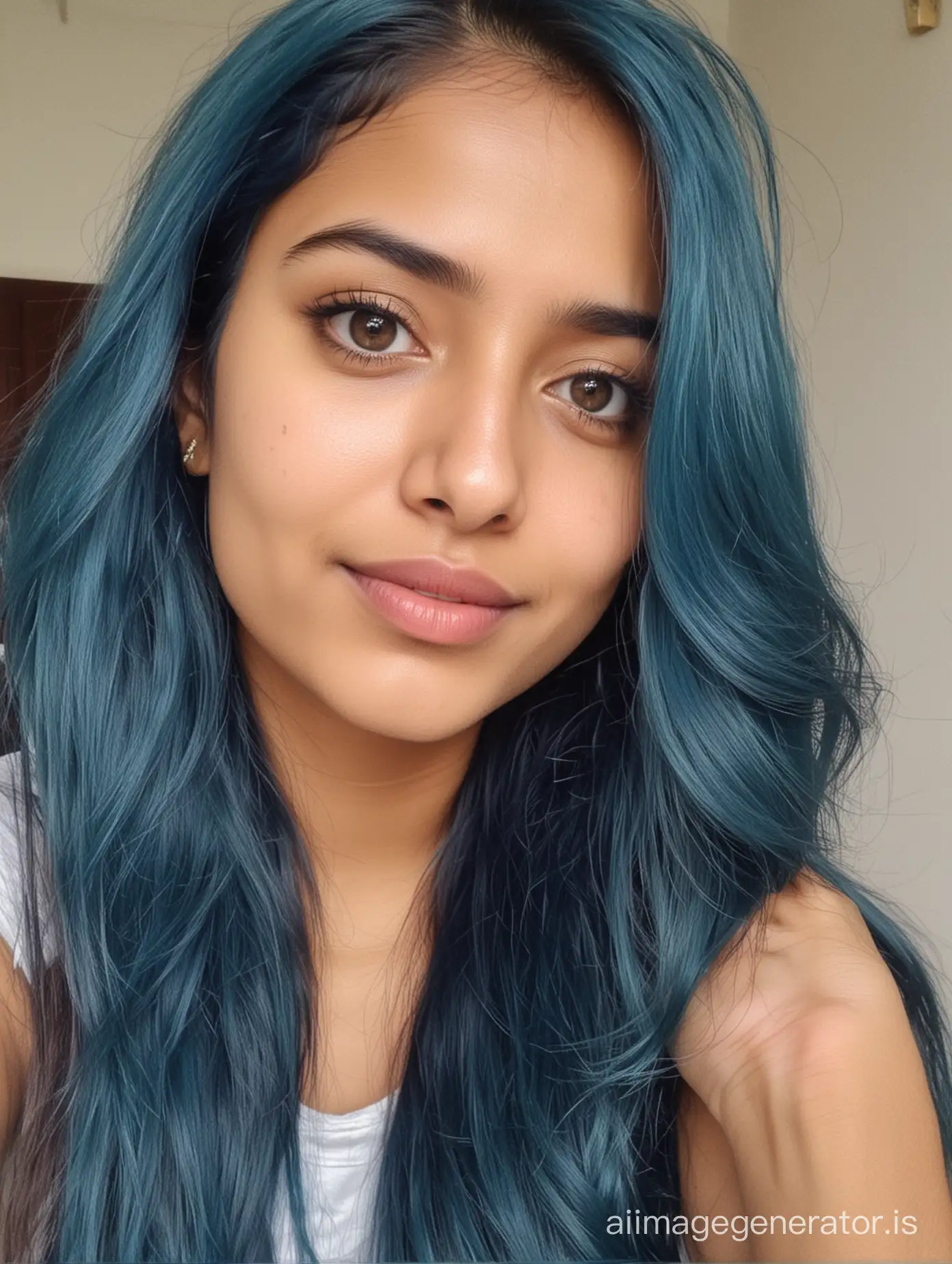selfie of  year 25old cute long curauly blue  hair  Kerala women