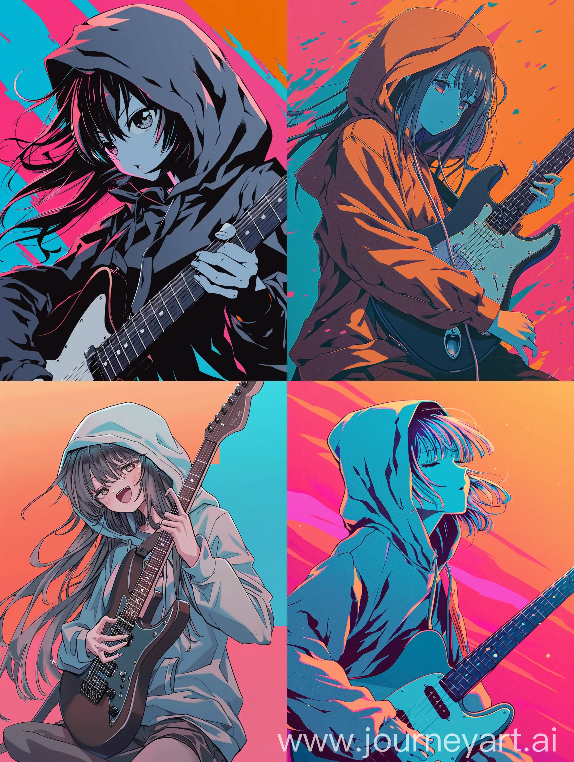 Anime-Girl-Playing-Guitar-in-Colorful-Hoodie-with-Vibrant-Background