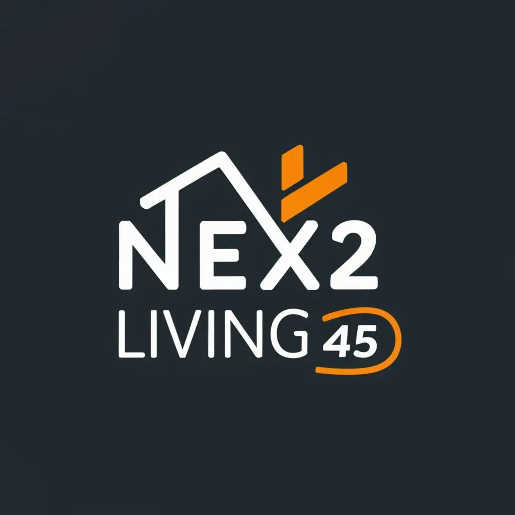 logo, Lettering from the following letters NEX² LIVING 45, with the text "NEX² LIVING 45", typography, be used in Real Estate industry