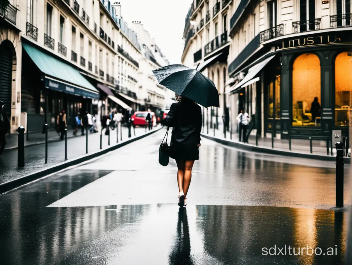 woman walking the streets of Paris on a rainy summer day