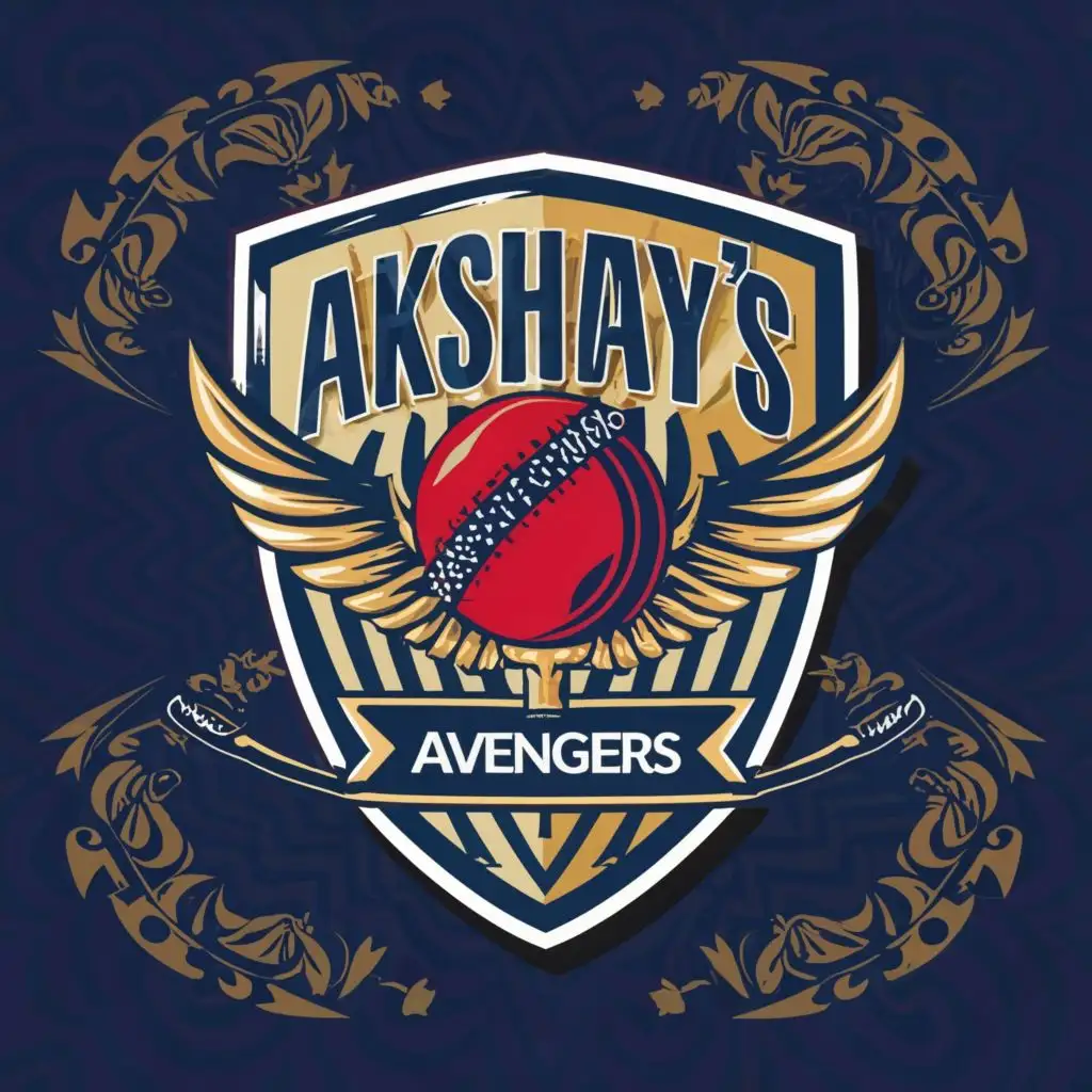 logo, Shield, cricket ball, cricket bat, with the text "Akshay's Avengers", typography, be used in Sports Fitness industry