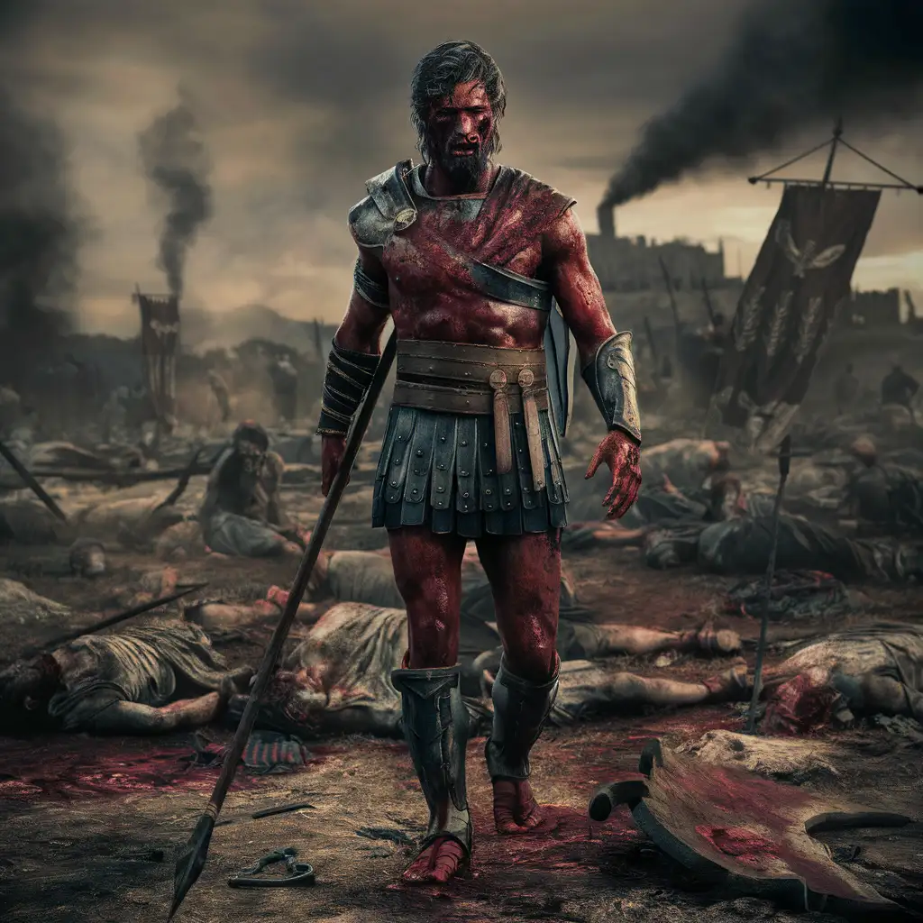 Bloodied Ancient Greek Warrior after a battle