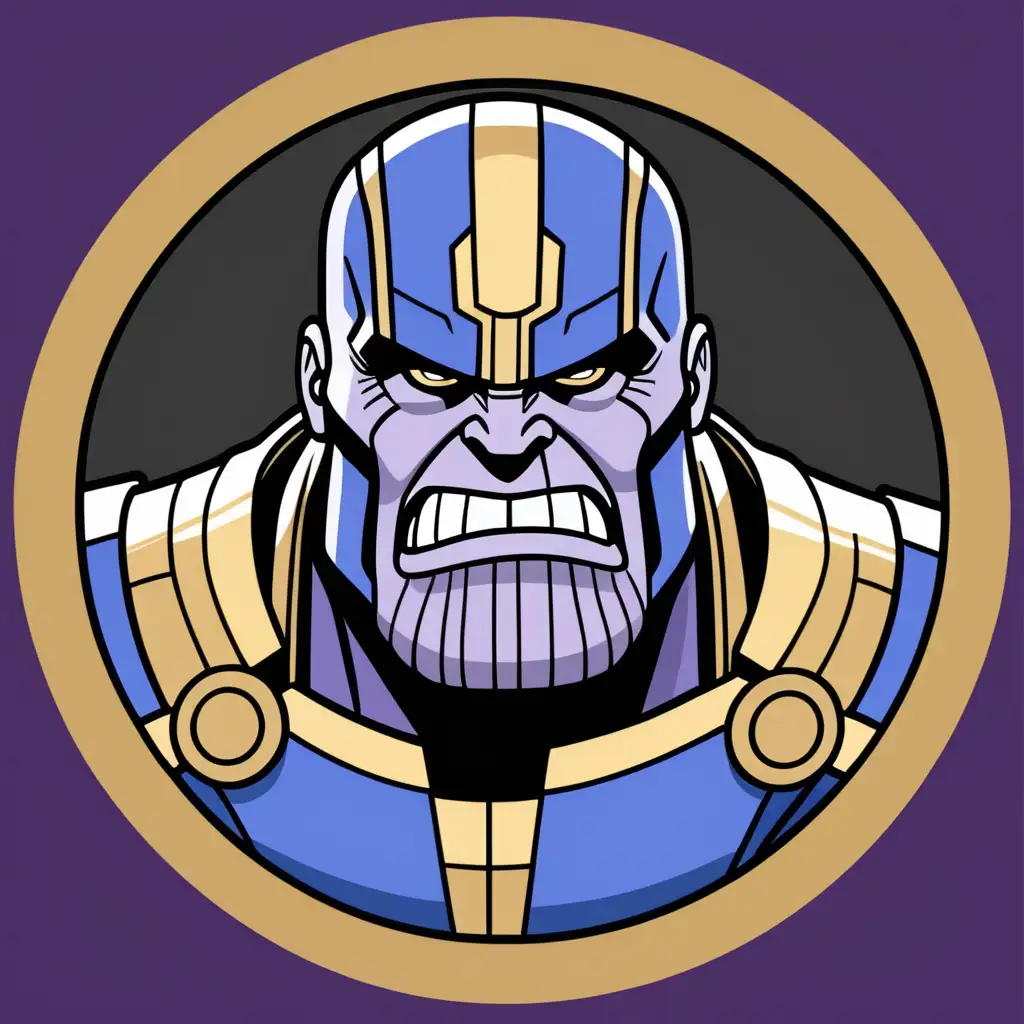 Cartoon Thanos Circle Icon Playful and Colorful Marvel Villain Illustration