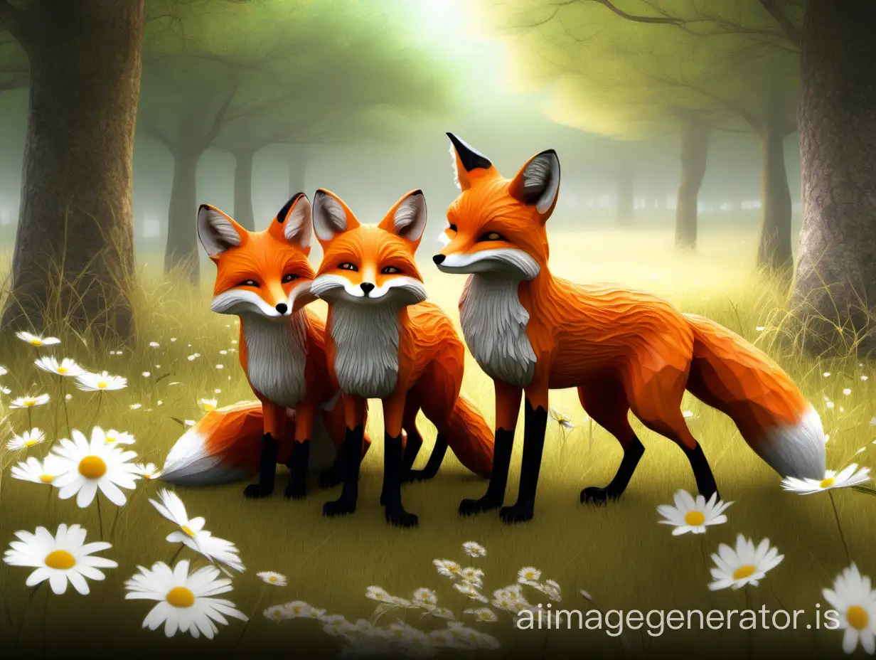 Enchanting-3D-Animated-Sly-Fox-and-Fluffy-Companions-in-Blossoming-Meadow