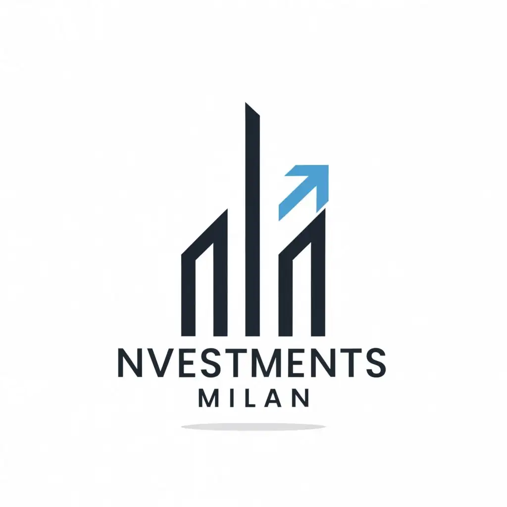 a logo design,with the text "Investments Milan", main symbol:blue arrow, skyscraper, be used in Finance industry