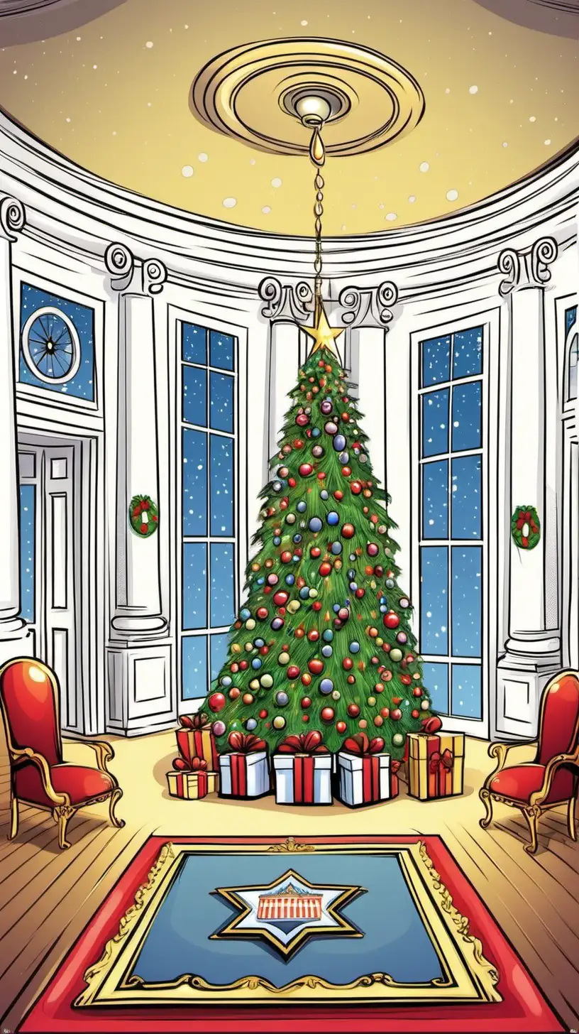 Festive Cartoon White House Interior for Christmas Celebration