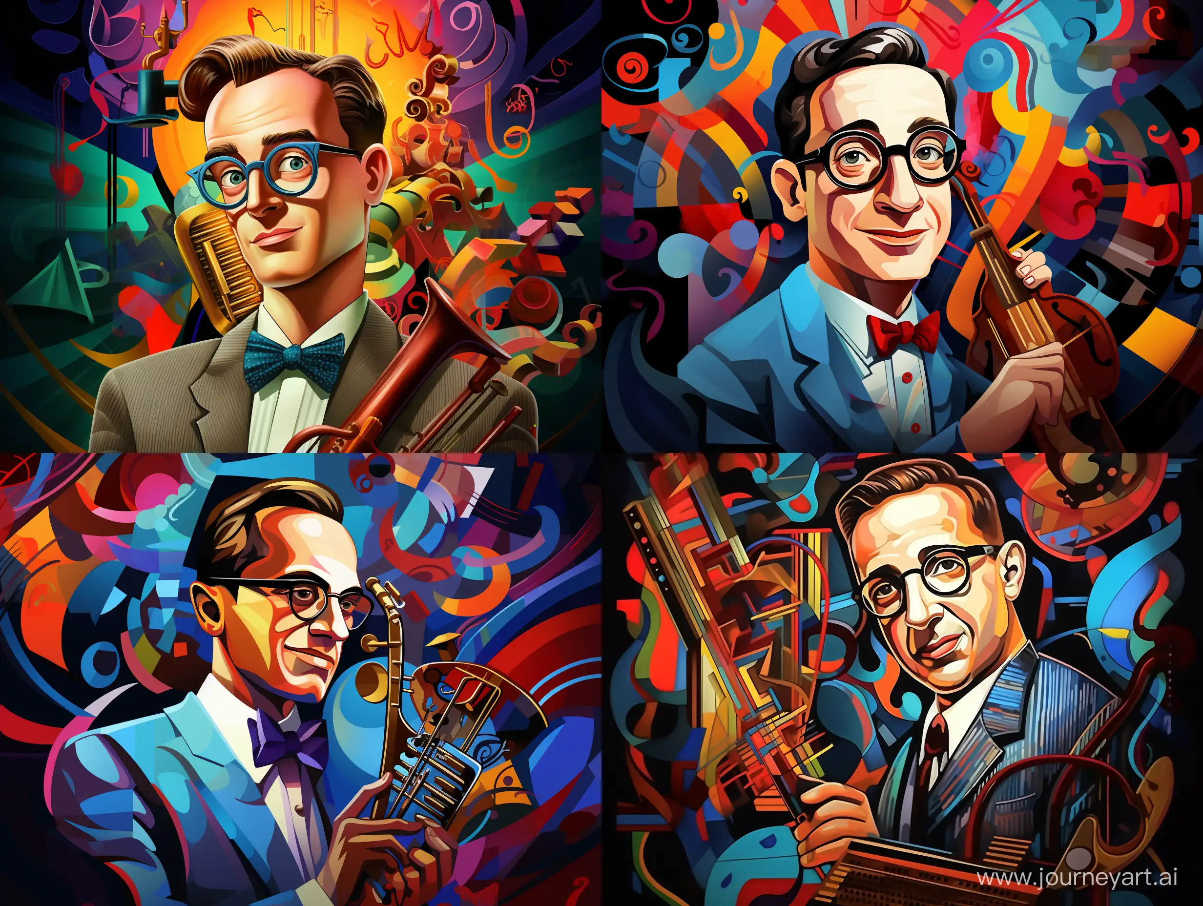 Benny-Goodman-Jazz-Icon-in-Colorful-Cartoon-Pop-Art-Portrait