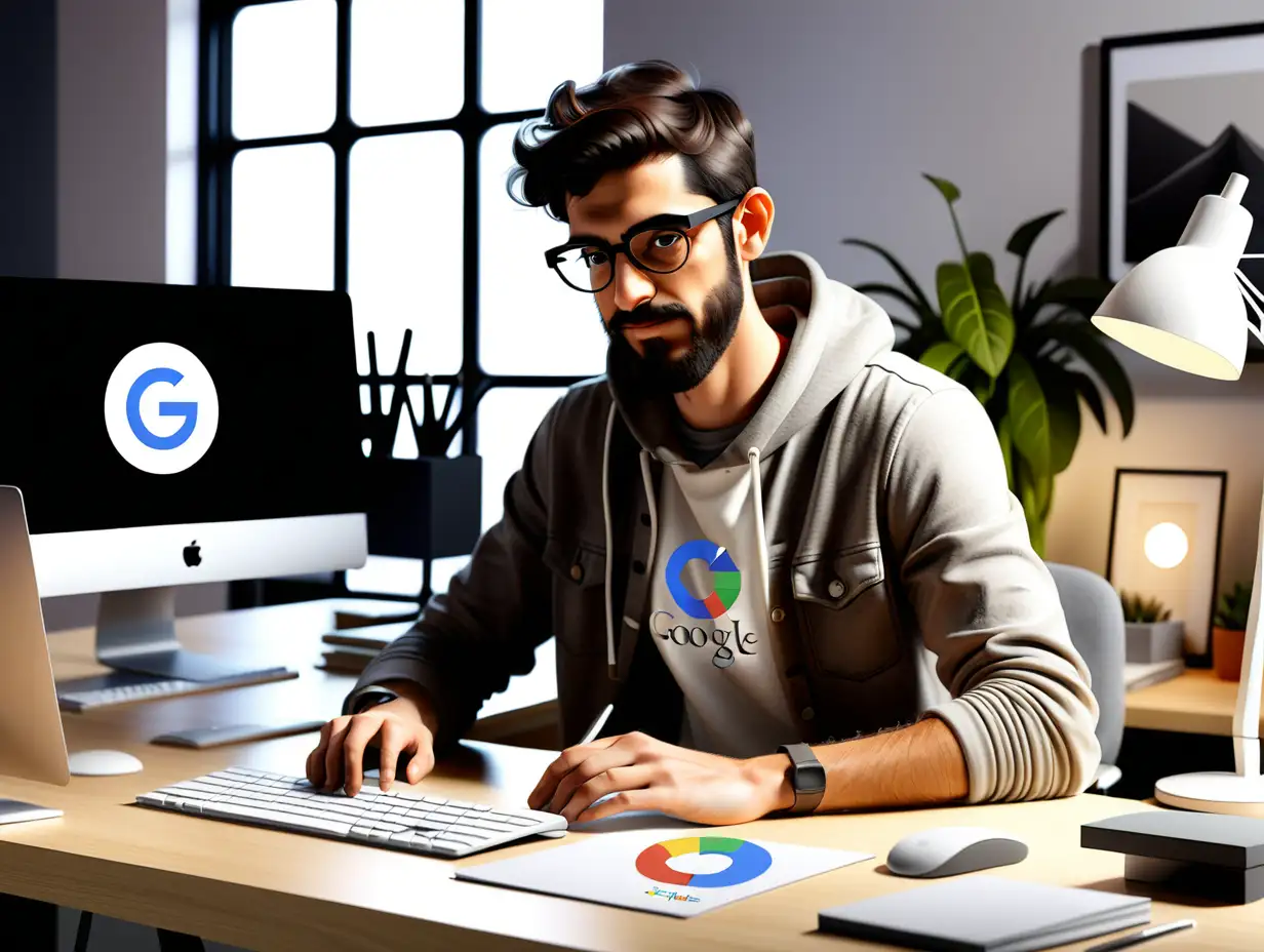 Google male material designer working at a desk