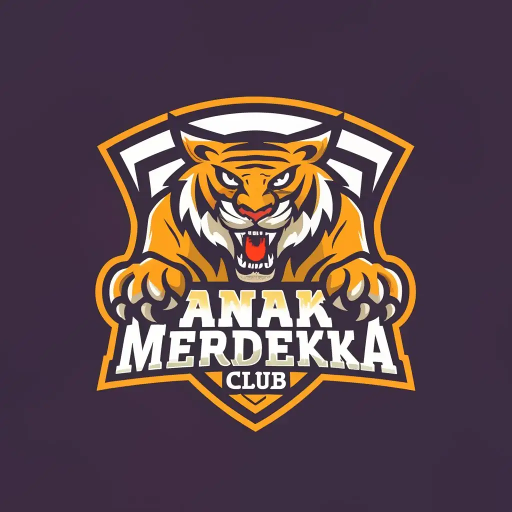 a logo design,with the text "Anak MERDEKA", main symbol:a basketball club logo, with the name Anak Merdeka, a tiger mascot holding a basketball,Moderate,clear background