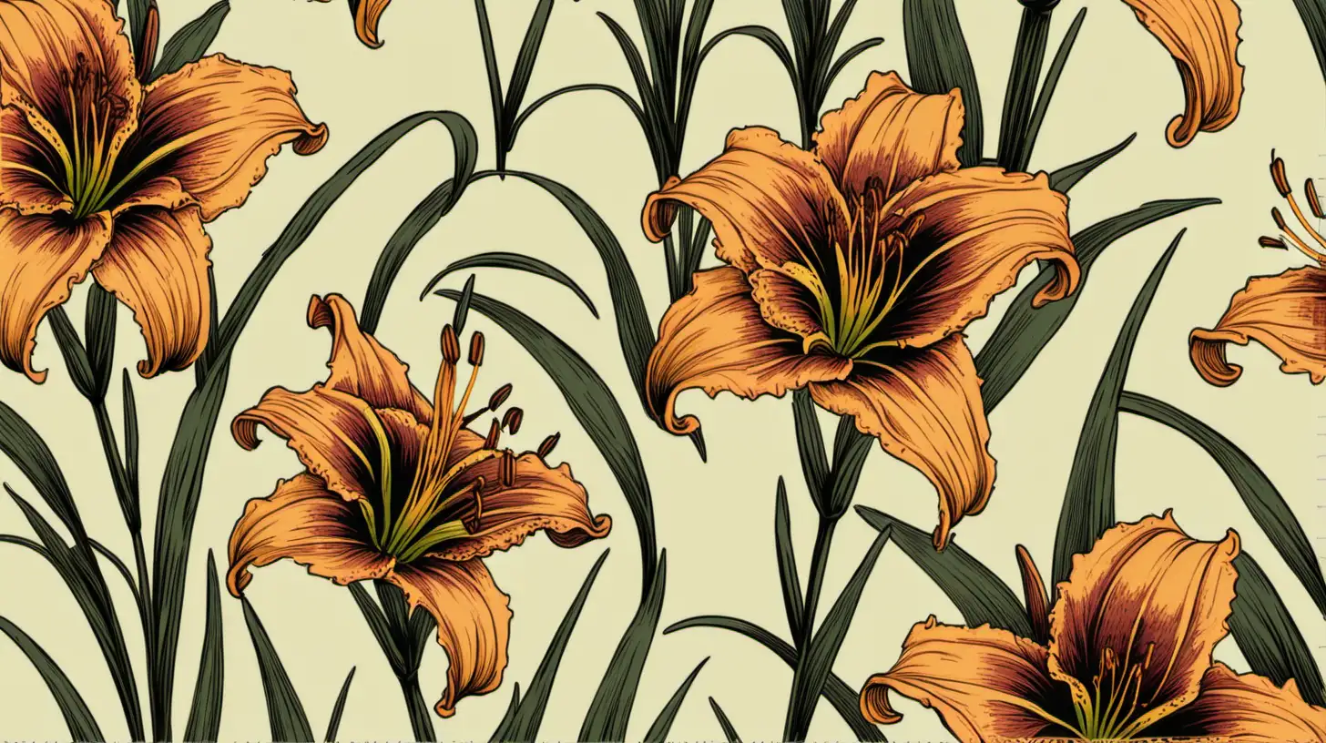 Vibrant Daylily Flower Pattern Blossoming in Radiant Hues