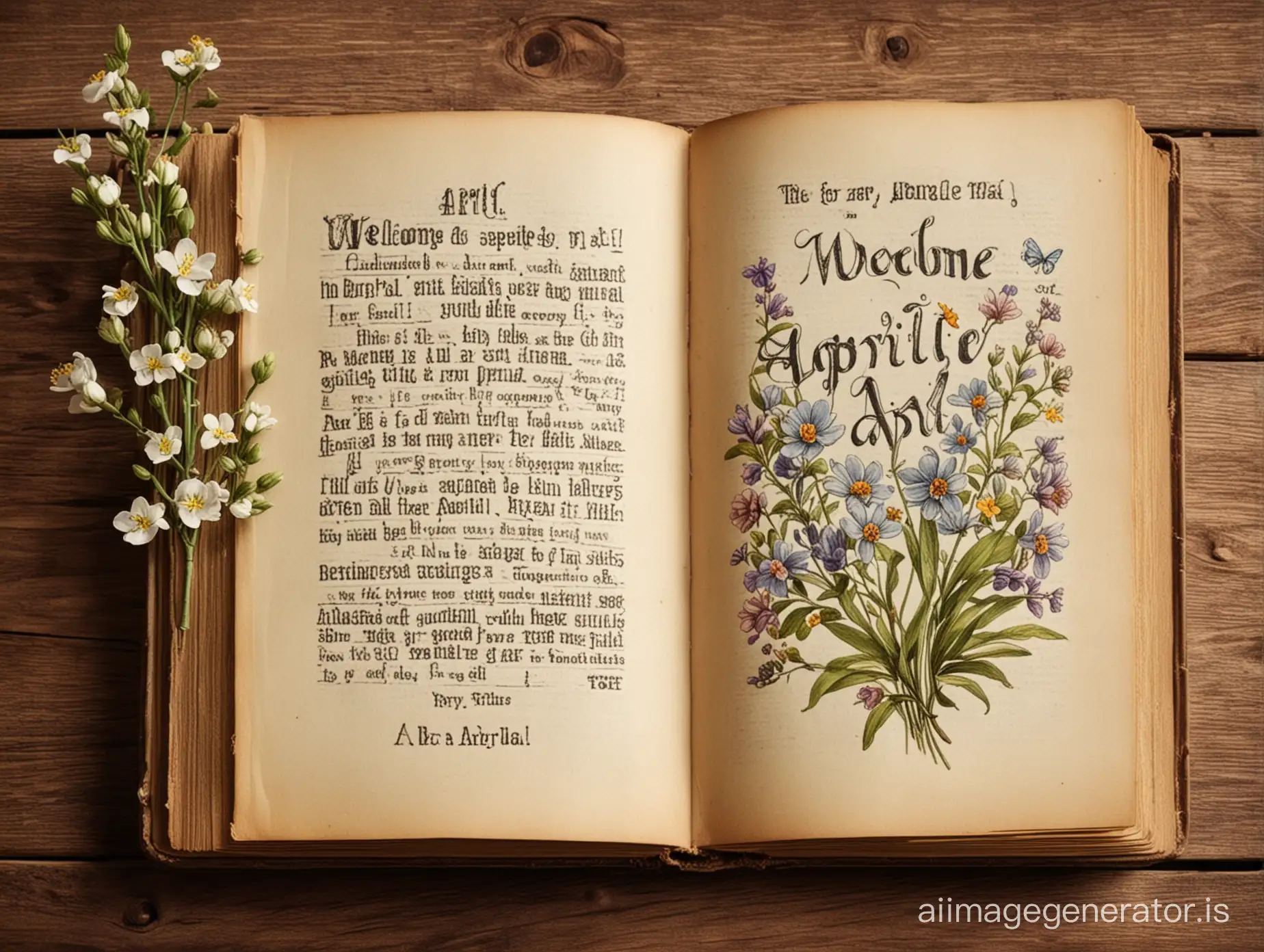 Old book with Text, Quotes for April, Welcome April, Happy April