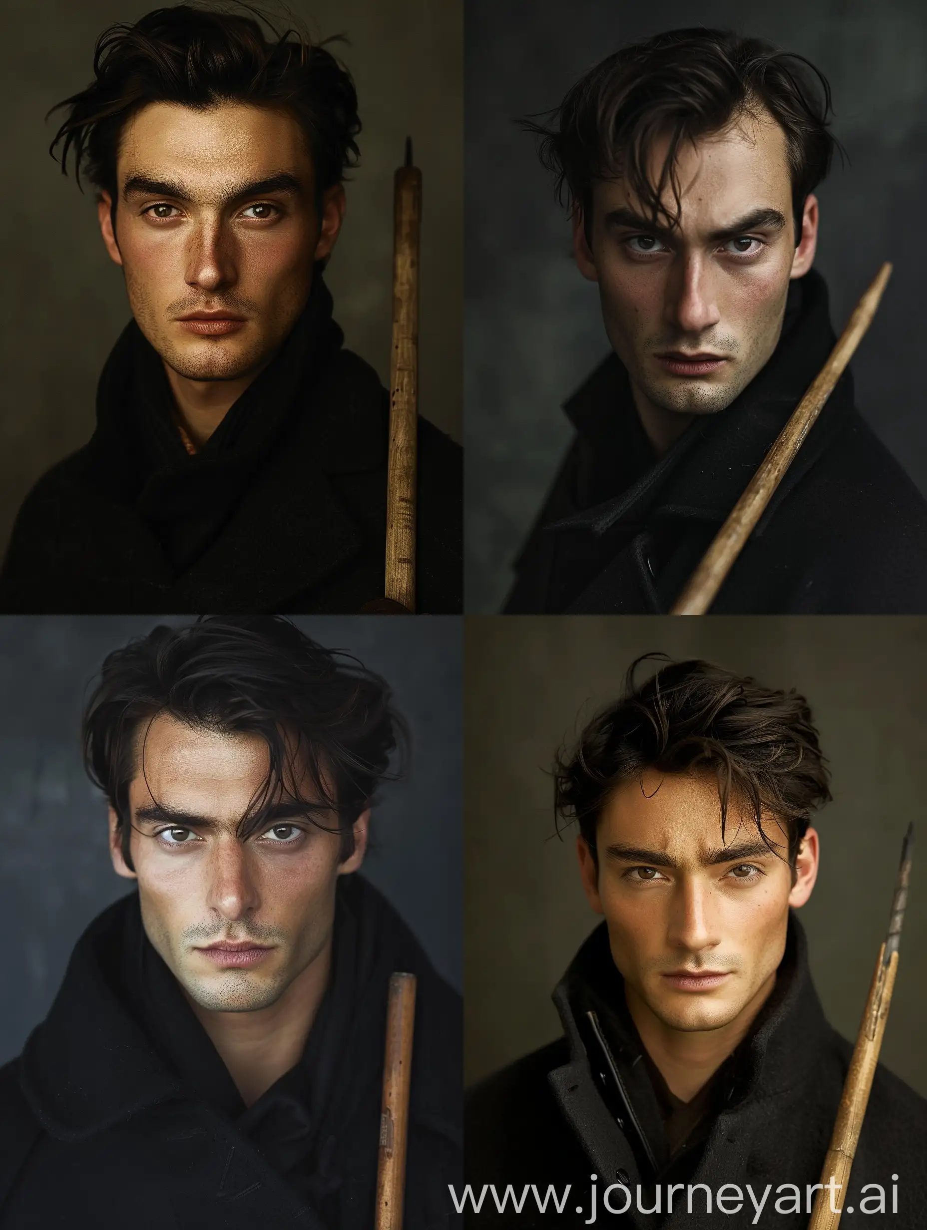 Handsome-Vampire-Hunter-with-Wooden-Stake-in-Black-Coat