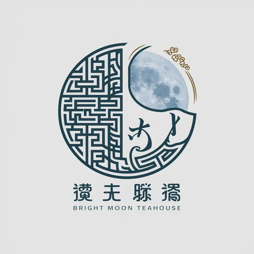 中国风图形logo，明月茶馆，有月亮的主题，看不见月亮