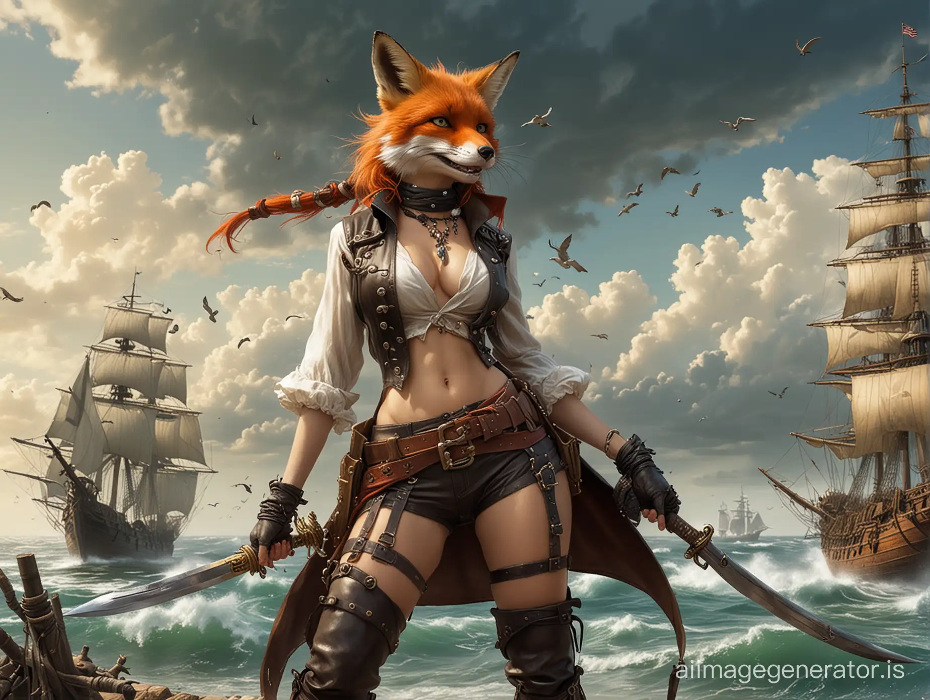 Bright-Fox-Pirate-Girl-in-Marine-Scenery-with-Epic-Pirate-Ship