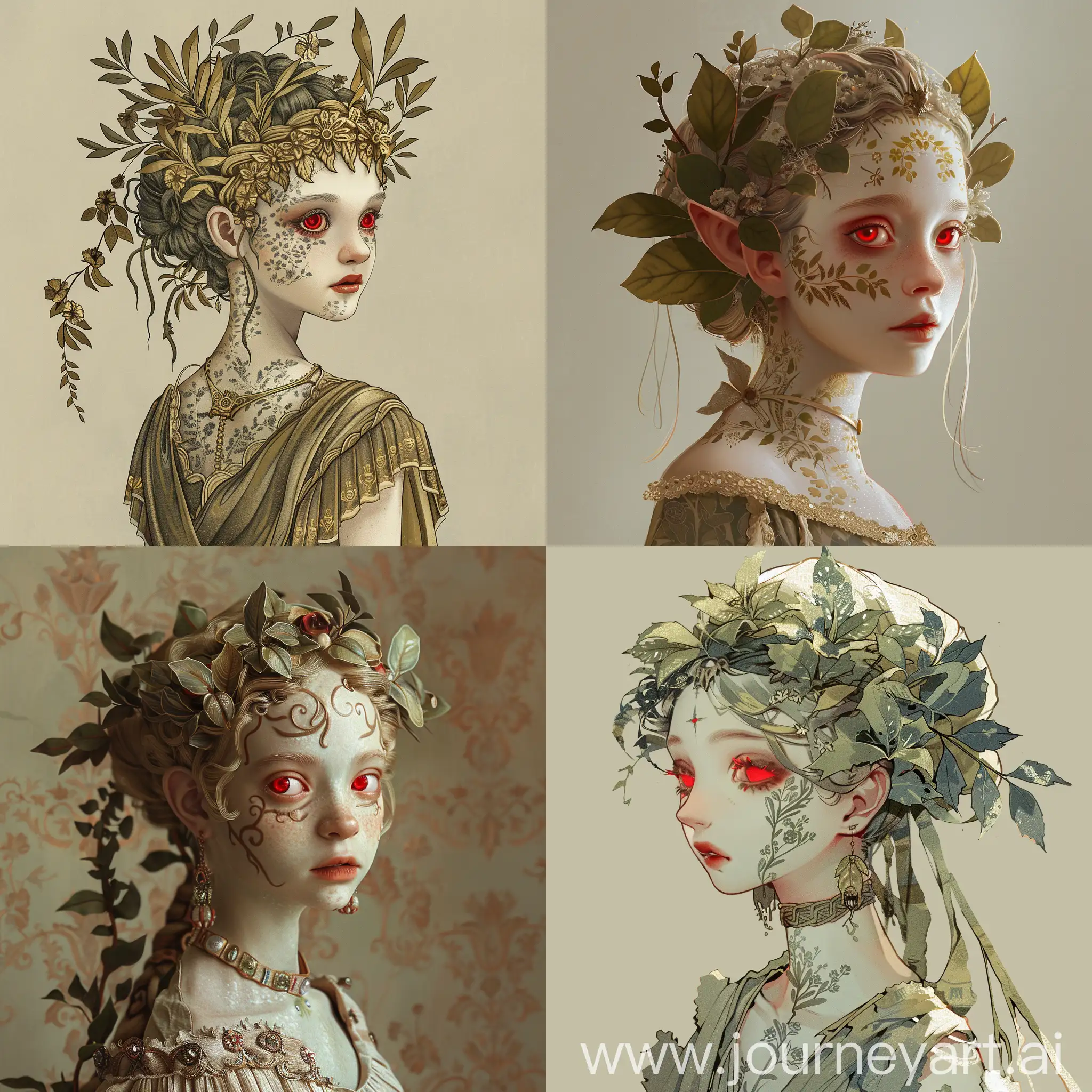 Botanical-Beauty-RomanInspired-Girl-with-Leaf-Hair-and-Floral-Accents