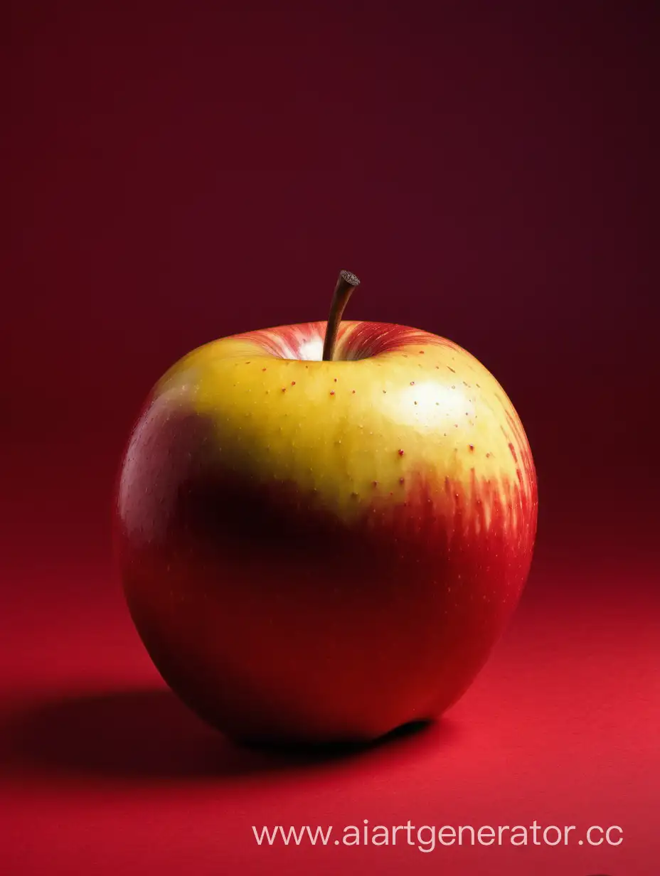 big yellow and Red apple on Red and black background