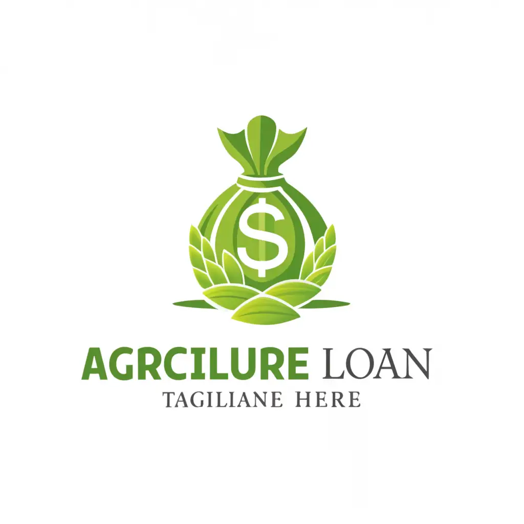 a logo design,with the text "Agriculture Loan", main symbol:bag of coin, leaf,Moderate,be used in Finance industry,clear background