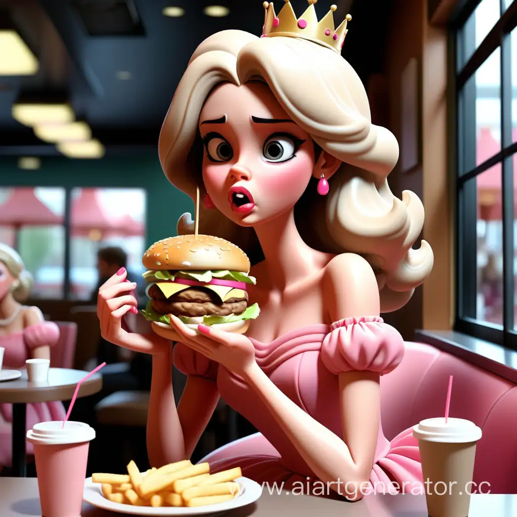 Princess-Enjoying-a-Burger-in-a-Charming-Pink-Cafe-Setting