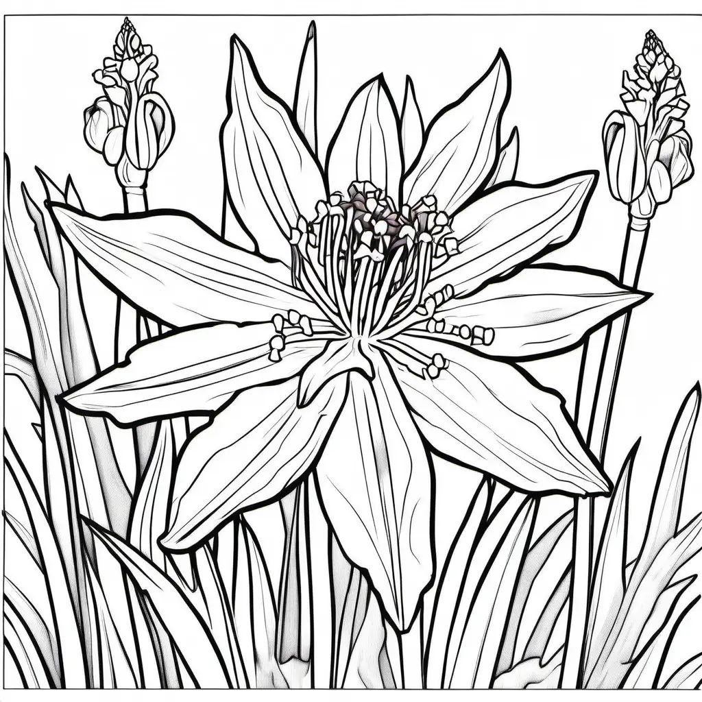 /imagine, coloring pages for kids, death camas flower not bloomed, alot of petals, (toxicoscordion venenosum),  CARTOON style, thick lines, low detail, no shading–ar 9:11