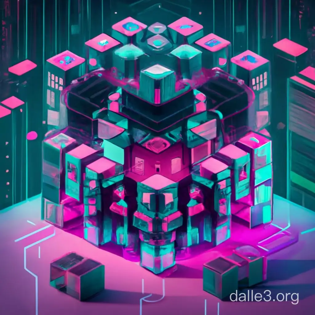 microservices architecture presented as cubes in cyberpunkstyle