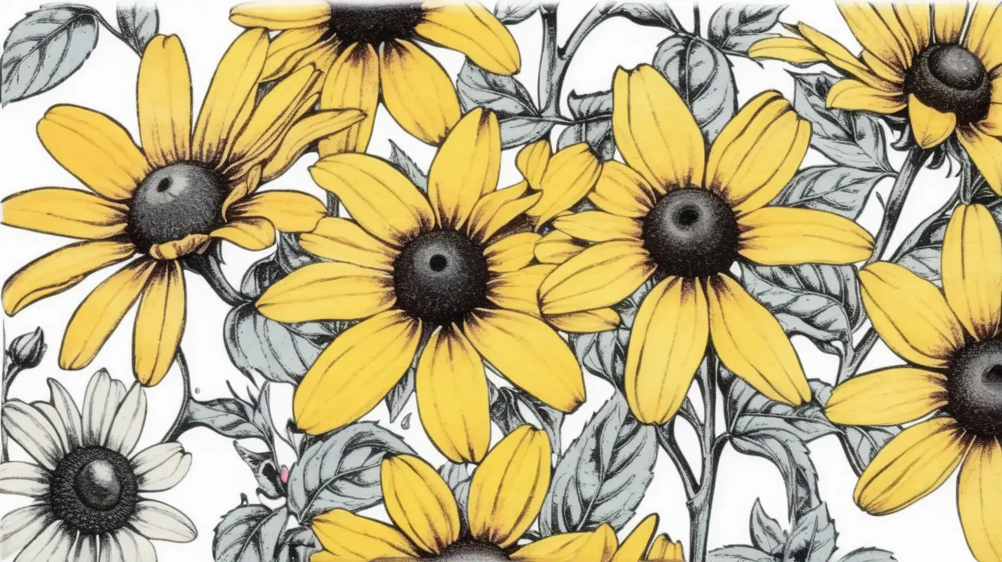 Pastel Watercolor BlackEyed Susan Vine Flower Clipart Andy Warhol Inspired