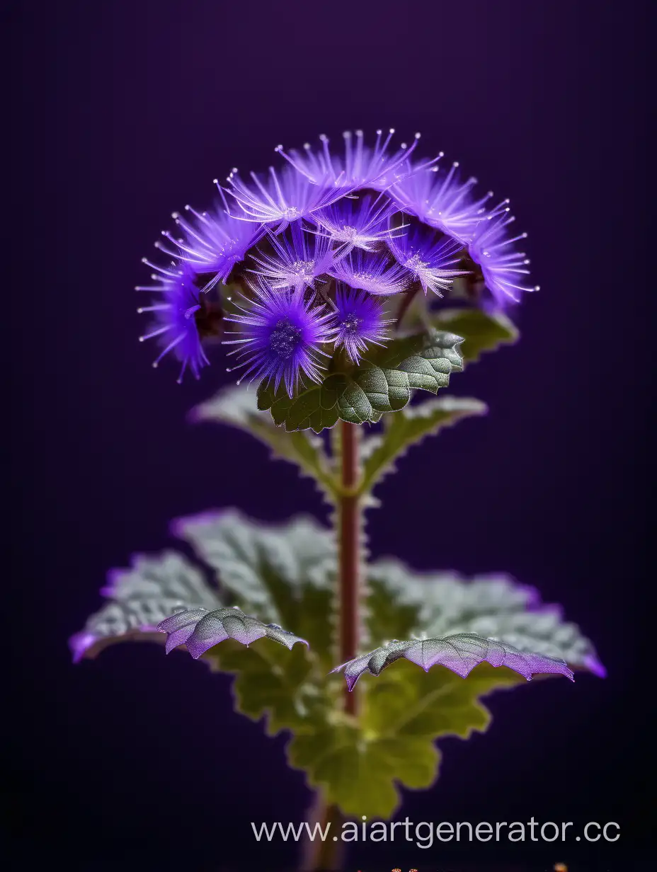 Vibrant-Ageratum-Flower-in-High-Resolution-Against-Dark-Purple-Background