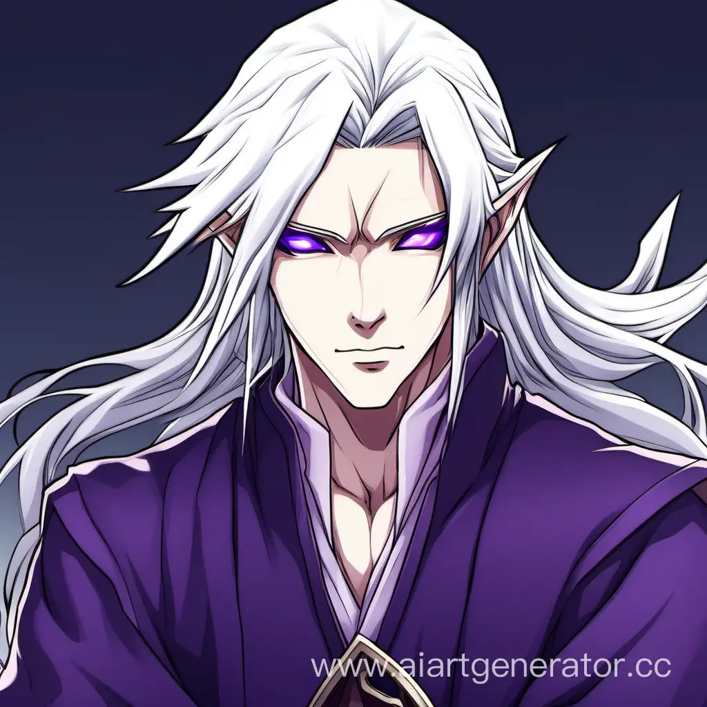 elf, young guy, white skin, long white hair,purple eyes, wizard, handsome, cheekboned face, smooth facial features, Sasuke uchiha