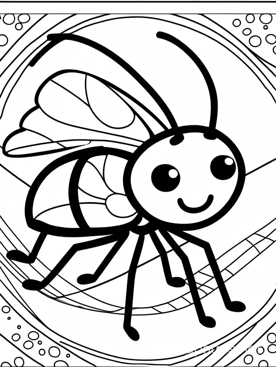 Ant for kids, Coloring Page, black and white, line art, white background, Simplicity, Ample White Space. The background of the coloring page is plain white to make it easy for young children to color within the lines. The outlines of all the subjects are easy to distinguish, making it simple for kids to color without too much difficulty