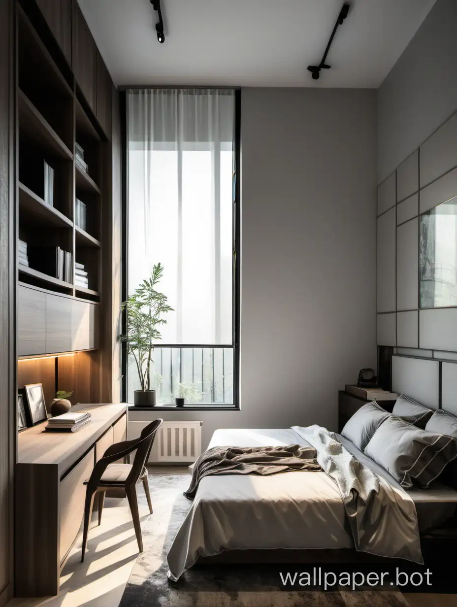 Contemporary-Bedroom-Interior-with-Windowside-Table-and-Elegant-Cabinet