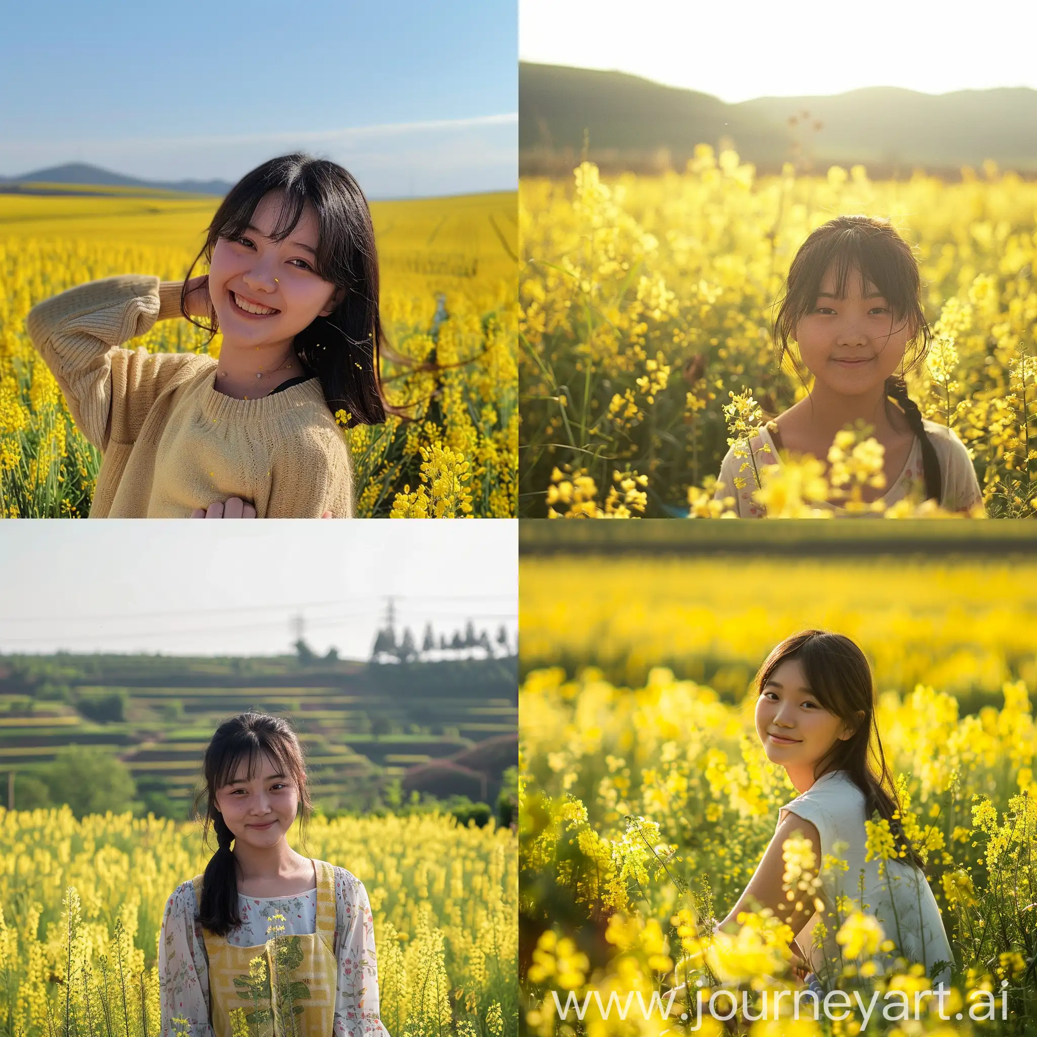 Cheerful-20YearOld-Girl-in-Vibrant-Rapeseed-Flower-Fields-Under-Sunshine