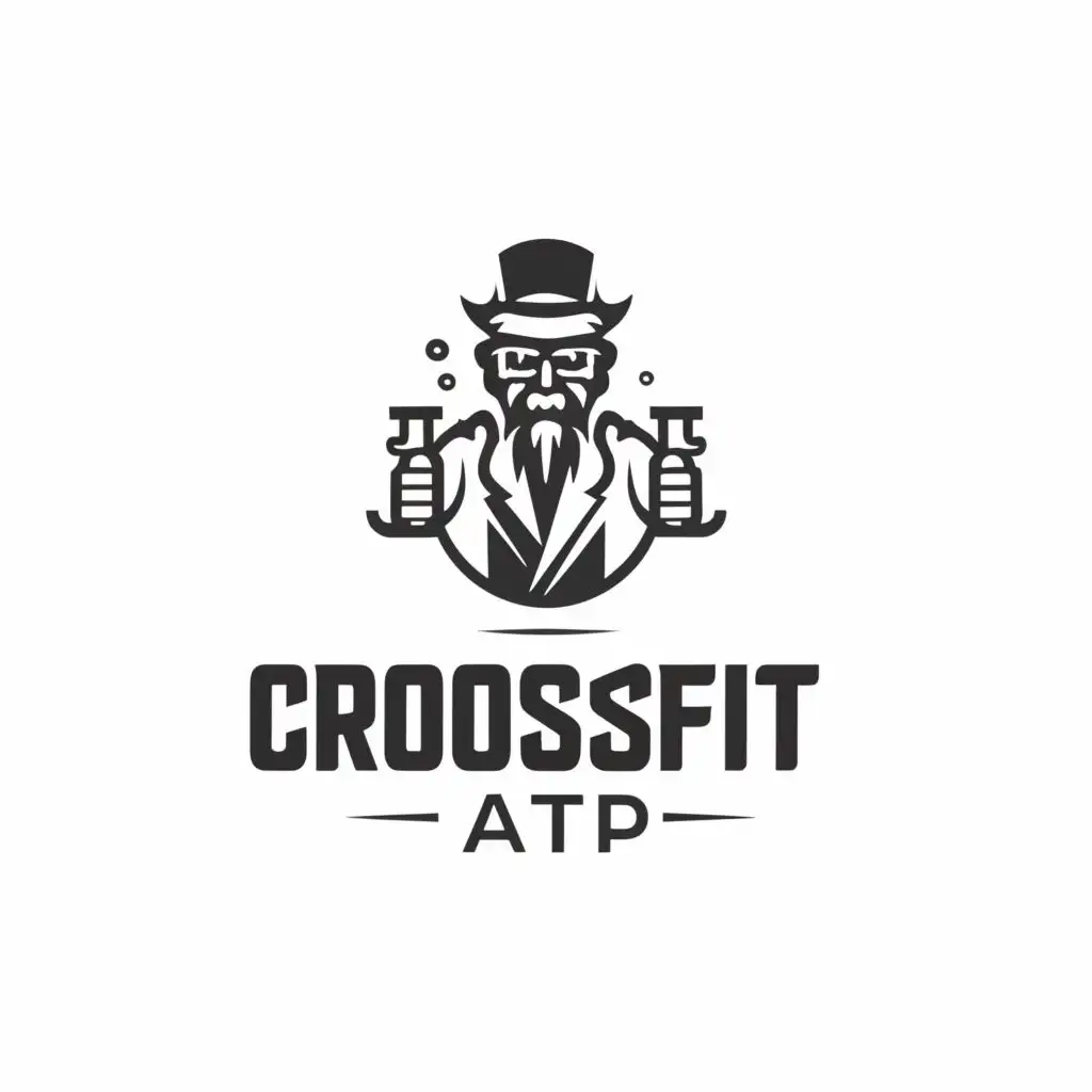 a logo design,with the text "CrossFit ATP", main symbol:mad scientist,Minimalistic,be used in Sports Fitness industry,clear background