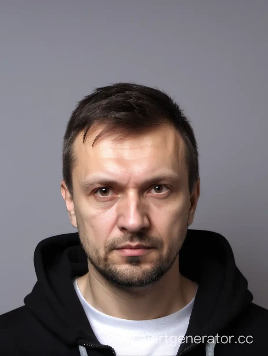 Русский мужчина 38 лет с красивой прической в в белой футболке и чёрной толстовке (фото паспорт)