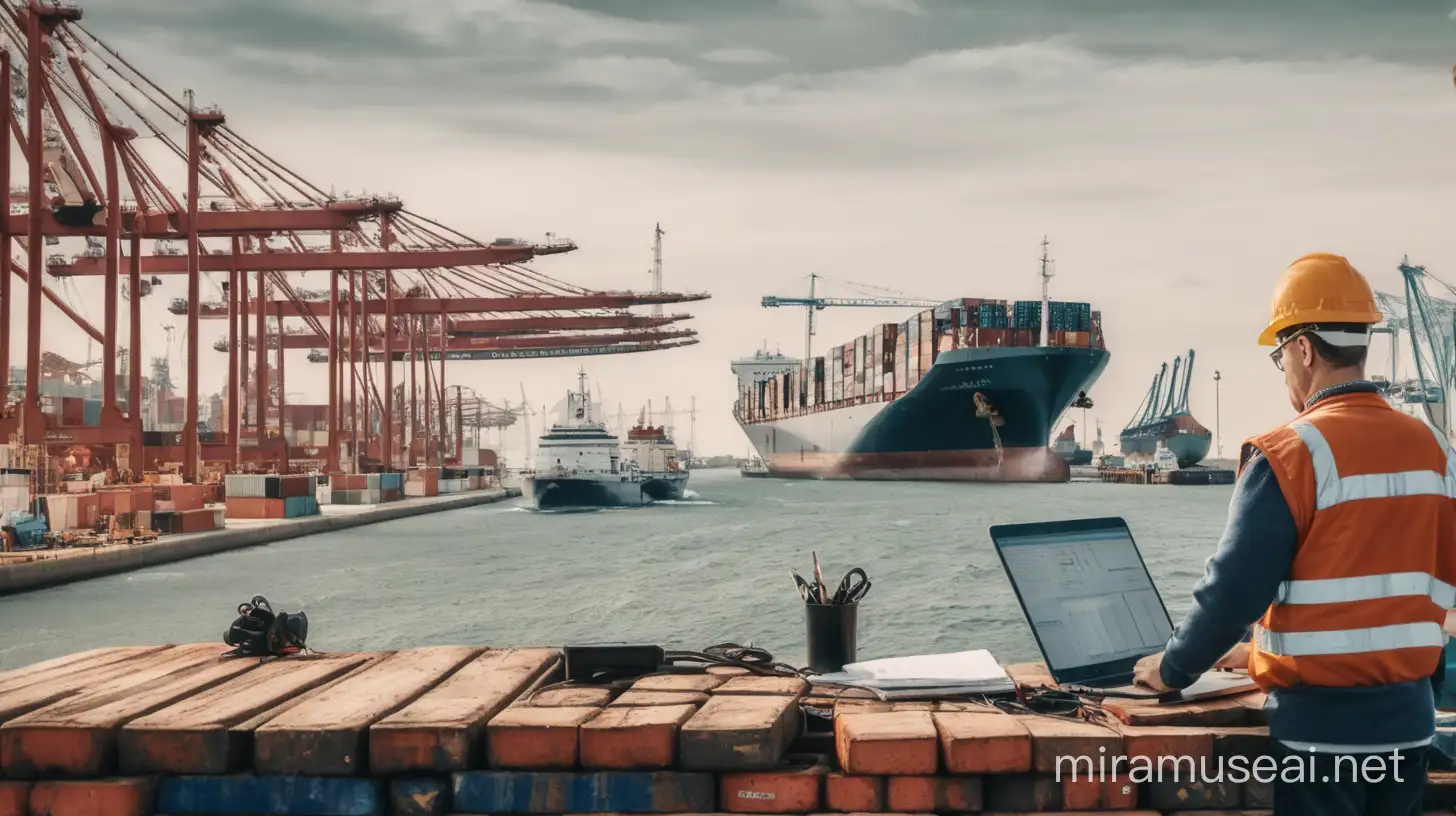 man is working on ports and ships in background
