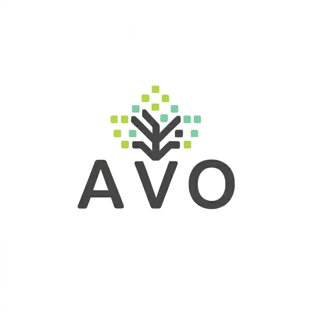 a logo design,with the text "AVO", main symbol:A tree whose branches or leaves subtly morph into digital pixels or data points, symbolizing growth and the nurturing aspect of education,Moderate,be used in Education industry,clear background